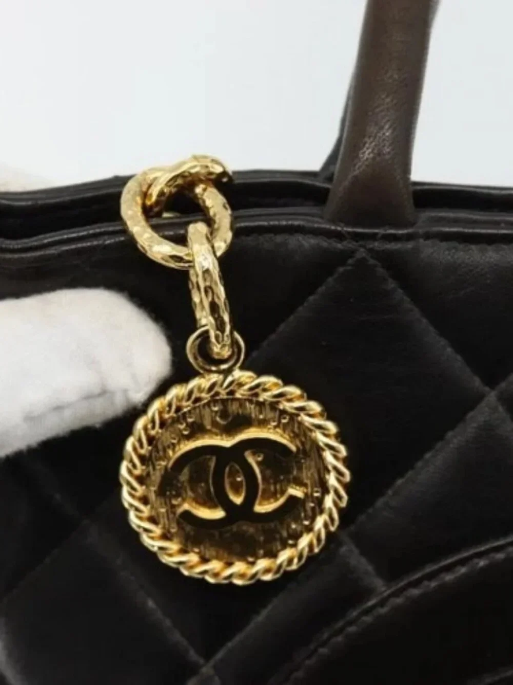 CHANEL Matelasse Reprint Tote Bag Lamb Skin Black Gold CC Auth 181711A